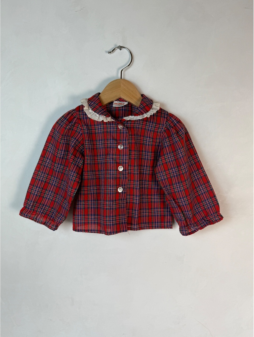 Vintage 24m Healthtex Red Plaid Toddler Shirt with Lace Collar
